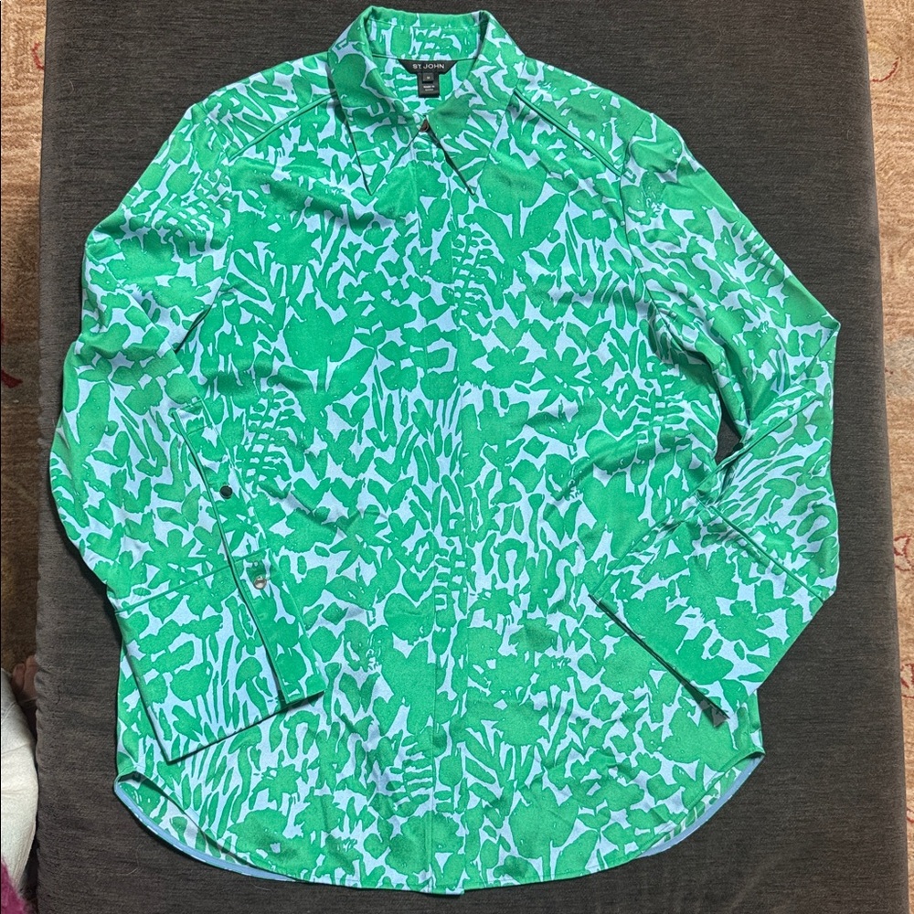 ST.JOHN Vibrant Green and blue Floral Shirt size M